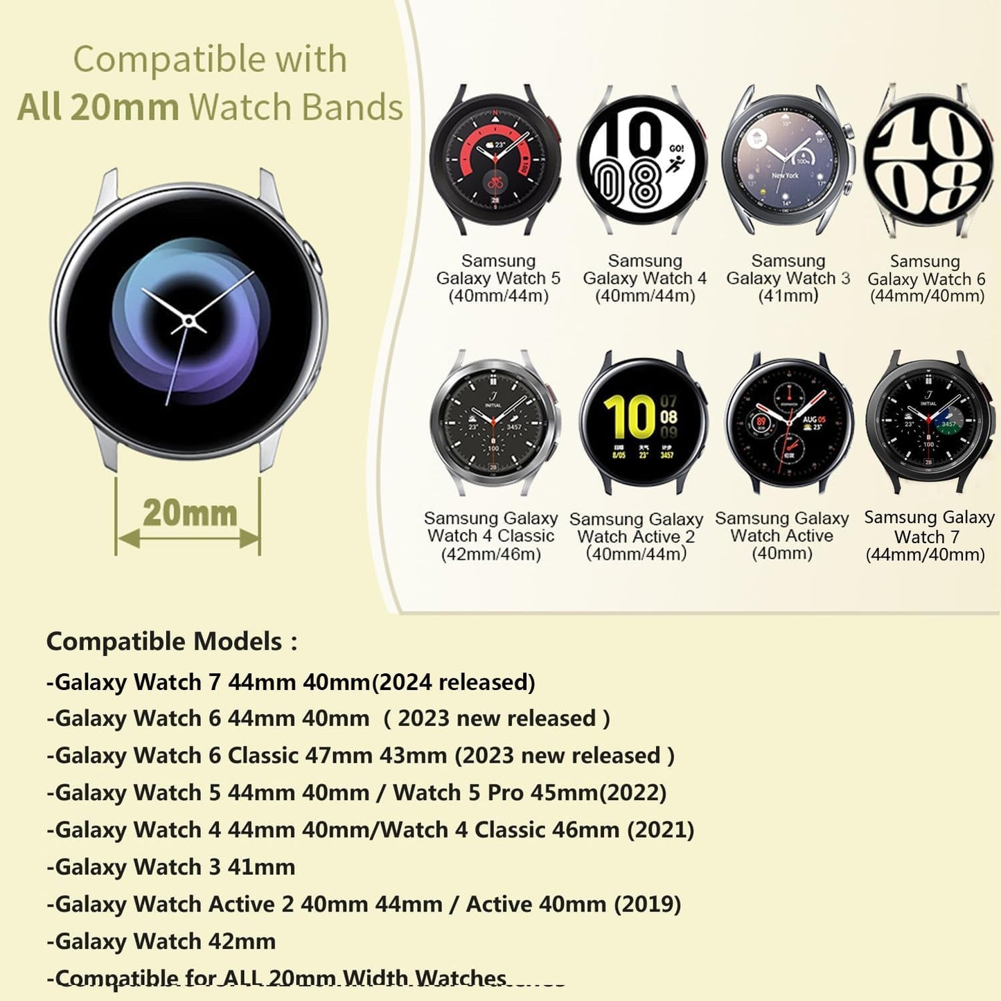 Band Compatible with Samsung Galaxy Watch Active/Active2 40mm/44mm,Silicone Sports Wristband Replacement Compatible for Galaxy Watch 42mm/Gear S2 Classic/Gear Sport Smart Watch (Yellow)