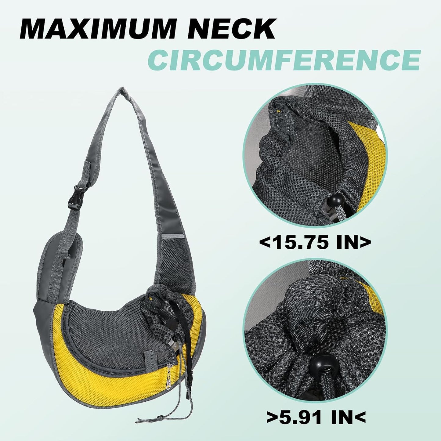 Dog Sling Carrier for Small Pet Up to 5.5 lbs Hand-Free Drawstring Pet Sling Carrier with Safety Hook & Adjustable Strap, (Yellow, 1 Pcs) Intended for Hiking and Camping