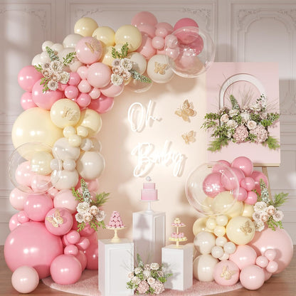 Pink and Yellow Balloon Arch Kit Pastel Yellow Balloons | 126Pcs Light Pink Sand White Balloons Garland Kit for Birthday Baby Shower Bridal Shower Wedding Bee Bear Party Decorations