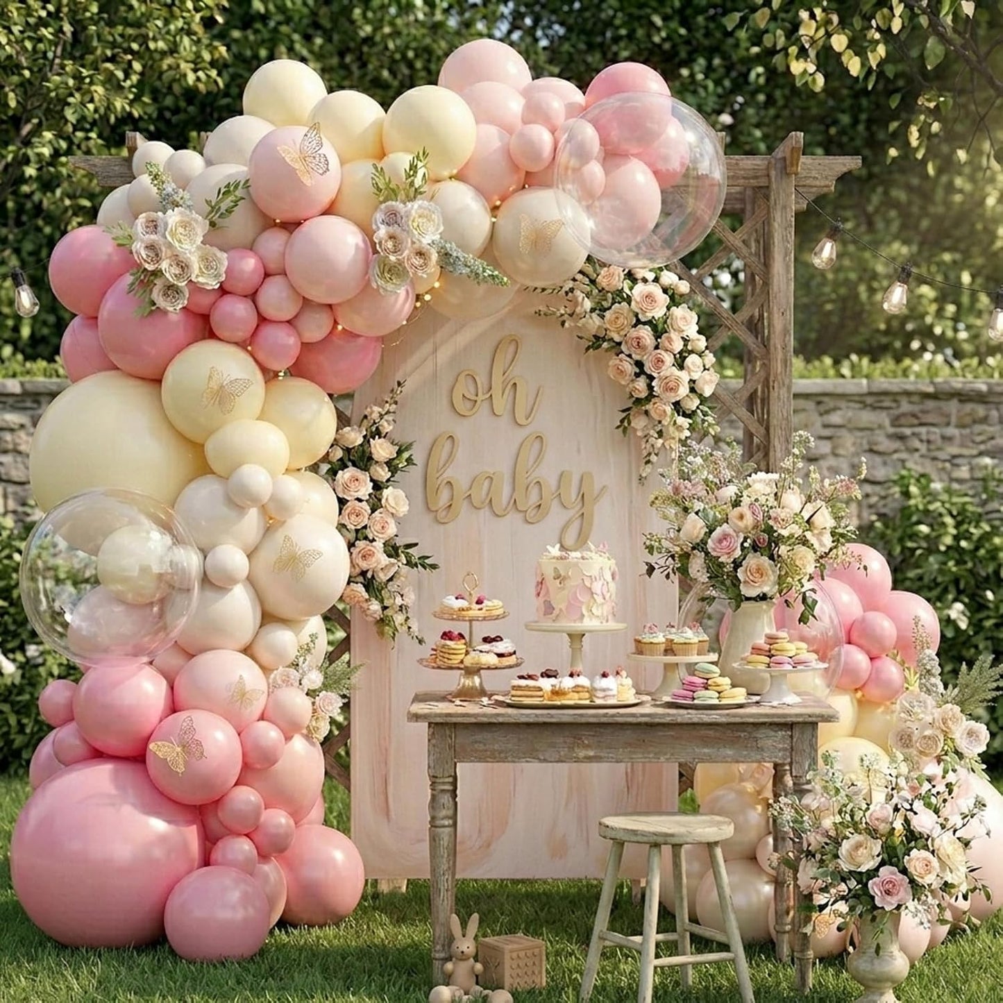 Pink and Yellow Balloon Arch Kit Pastel Yellow Balloons | 126Pcs Light Pink Sand White Balloons Garland Kit for Birthday Baby Shower Bridal Shower Wedding Bee Bear Party Decorations