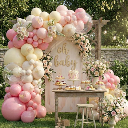 Pink and Yellow Balloon Arch Kit Pastel Yellow Balloons | 126Pcs Light Pink Sand White Balloons Garland Kit for Birthday Baby Shower Bridal Shower Wedding Bee Bear Party Decorations