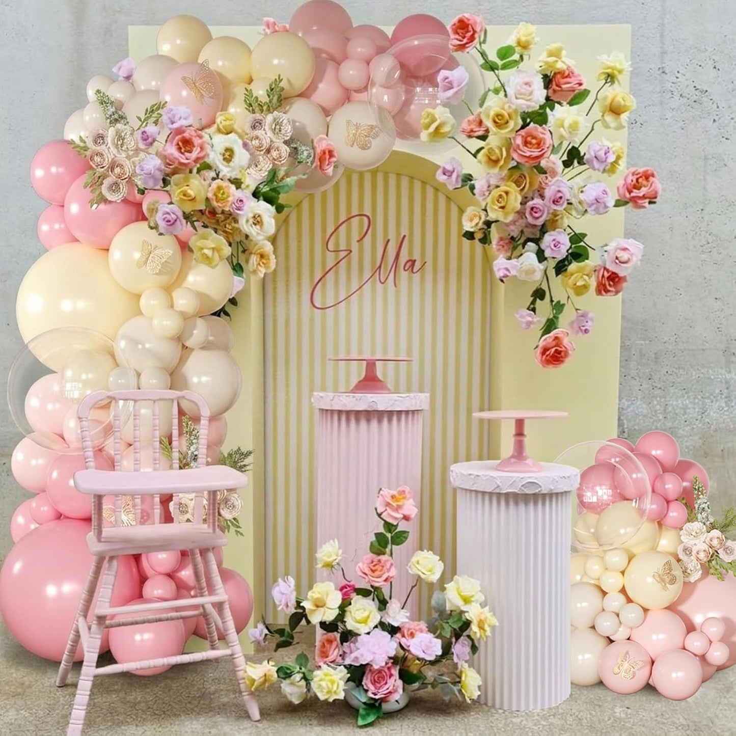 Pink and Yellow Balloon Arch Kit Pastel Yellow Balloons | 126Pcs Light Pink Sand White Balloons Garland Kit for Birthday Baby Shower Bridal Shower Wedding Bee Bear Party Decorations