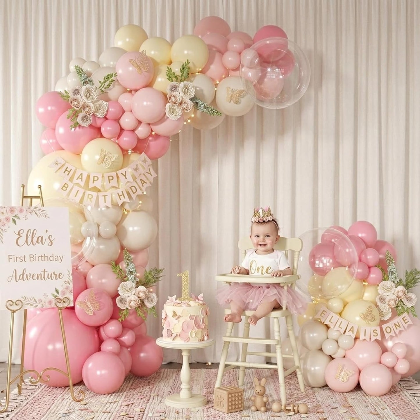 Pink and Yellow Balloon Arch Kit Pastel Yellow Balloons | 126Pcs Light Pink Sand White Balloons Garland Kit for Birthday Baby Shower Bridal Shower Wedding Bee Bear Party Decorations
