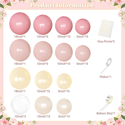 Pink and Yellow Balloon Arch Kit Pastel Yellow Balloons | 126Pcs Light Pink Sand White Balloons Garland Kit for Birthday Baby Shower Bridal Shower Wedding Bee Bear Party Decorations