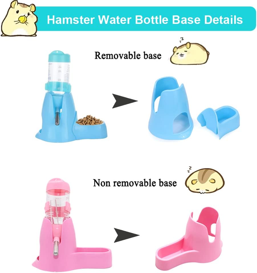 3 in 1 Hamster Water Bottle Small Animal Water Bottle with Food Container Base Hut Hanging Pet Automatic Feeding Drinking Dispenser for Dwarf Hamster Rats Mouse Gerbil Mice