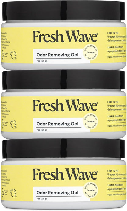 Lemon Odor Eliminator Gel 3-Pk 7 oz - Air Freshener for Home | Plant-based essential oils. Lasts 15-30 days per jar. No plug-in needed. Pet-safe, closet and bathroom deoderizer.