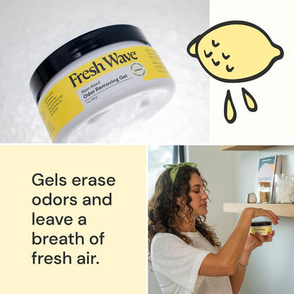 Lemon Odor Eliminator Gel 3-Pk 7 oz - Air Freshener for Home | Plant-based essential oils. Lasts 15-30 days per jar. No plug-in needed. Pet-safe, closet and bathroom deoderizer.