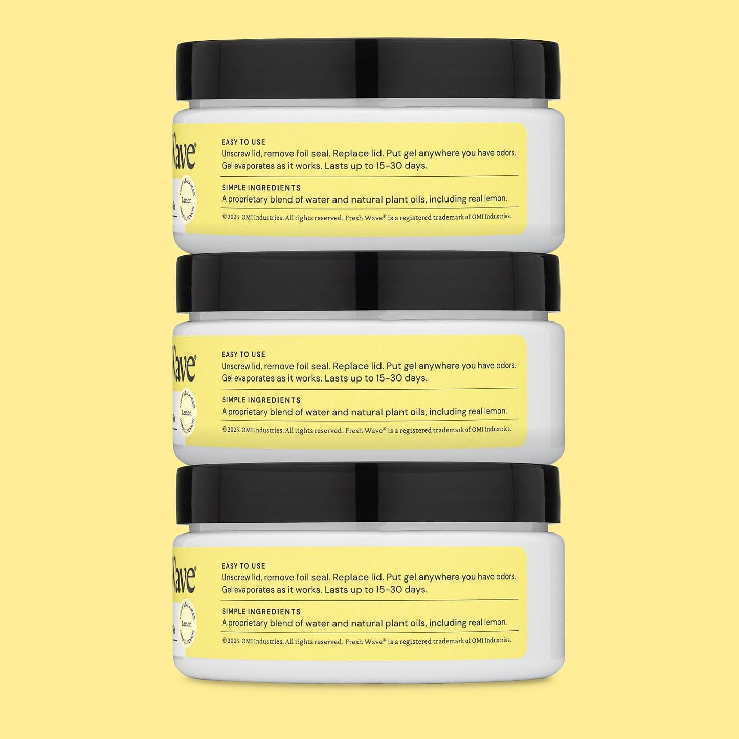 Lemon Odor Eliminator Gel 3-Pk 7 oz - Air Freshener for Home | Plant-based essential oils. Lasts 15-30 days per jar. No plug-in needed. Pet-safe, closet and bathroom deoderizer.
