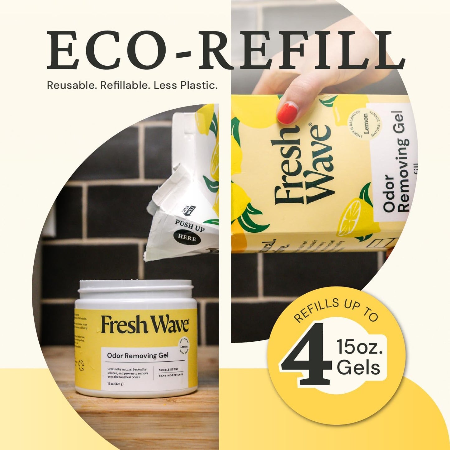 Lemon Odor Eliminator Gel 3-Pk 7 oz - Air Freshener for Home | Plant-based essential oils. Lasts 15-30 days per jar. No plug-in needed. Pet-safe, closet and bathroom deoderizer.