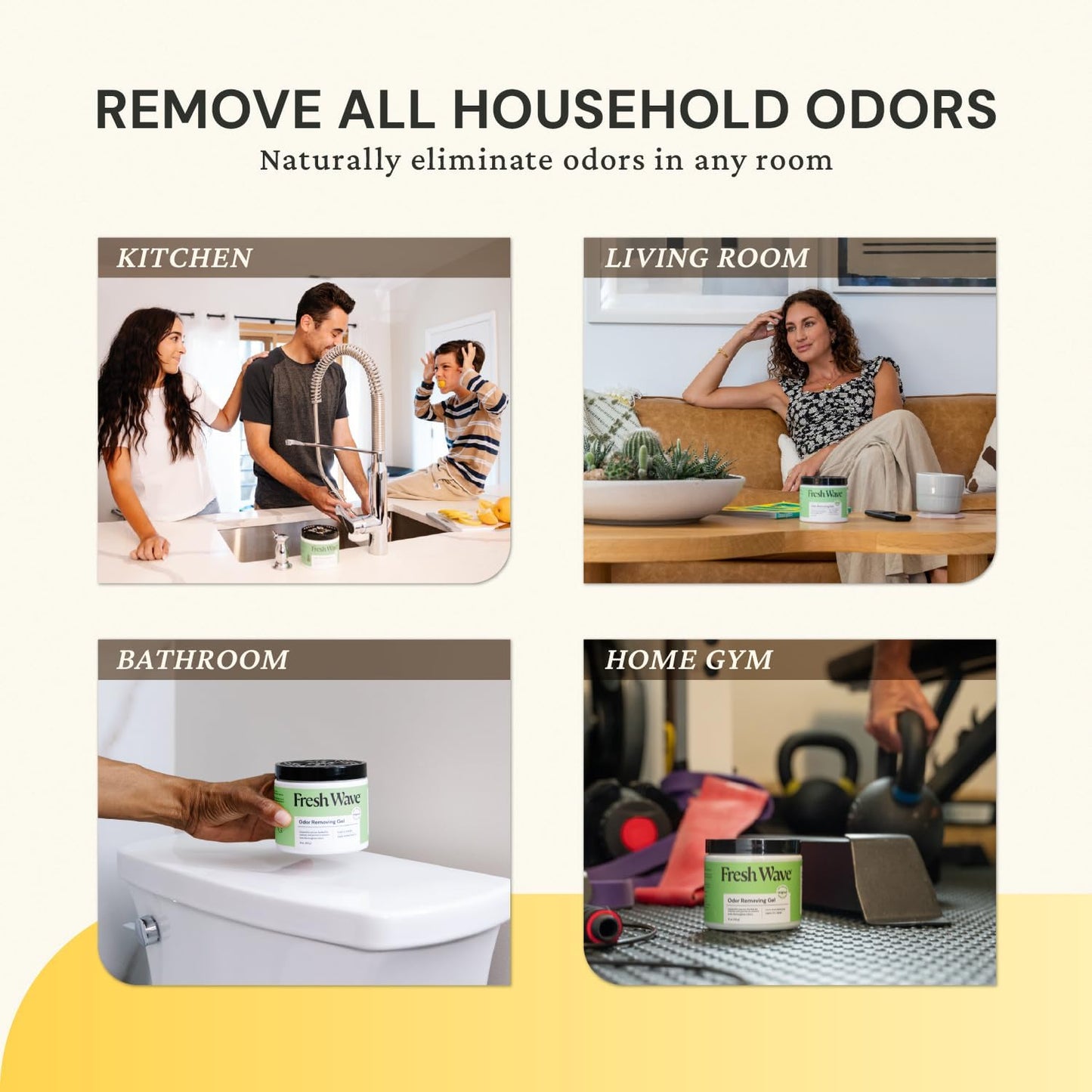 Lemon Odor Eliminator Gel 3-Pk 7 oz - Air Freshener for Home | Plant-based essential oils. Lasts 15-30 days per jar. No plug-in needed. Pet-safe, closet and bathroom deoderizer.
