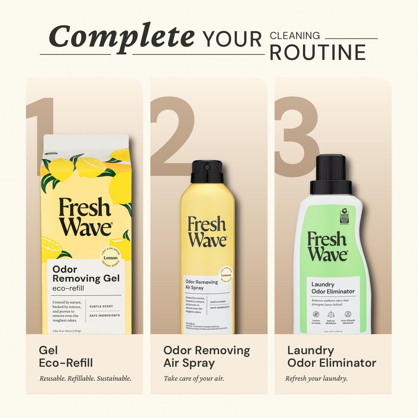 Lemon Odor Eliminator Gel 3-Pk 7 oz - Air Freshener for Home | Plant-based essential oils. Lasts 15-30 days per jar. No plug-in needed. Pet-safe, closet and bathroom deoderizer.