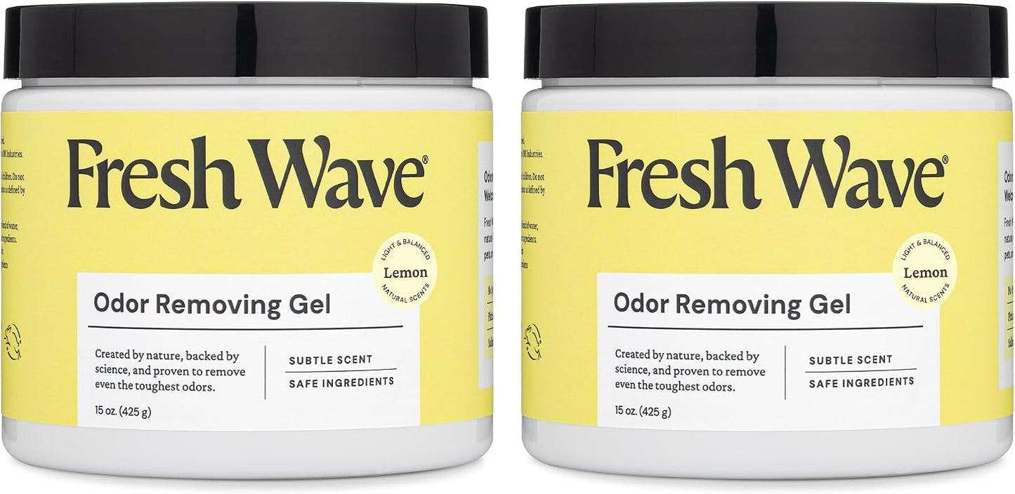 Lemon Odor Eliminator Gel 3-Pk 7 oz - Air Freshener for Home | Plant-based essential oils. Lasts 15-30 days per jar. No plug-in needed. Pet-safe, closet and bathroom deoderizer.