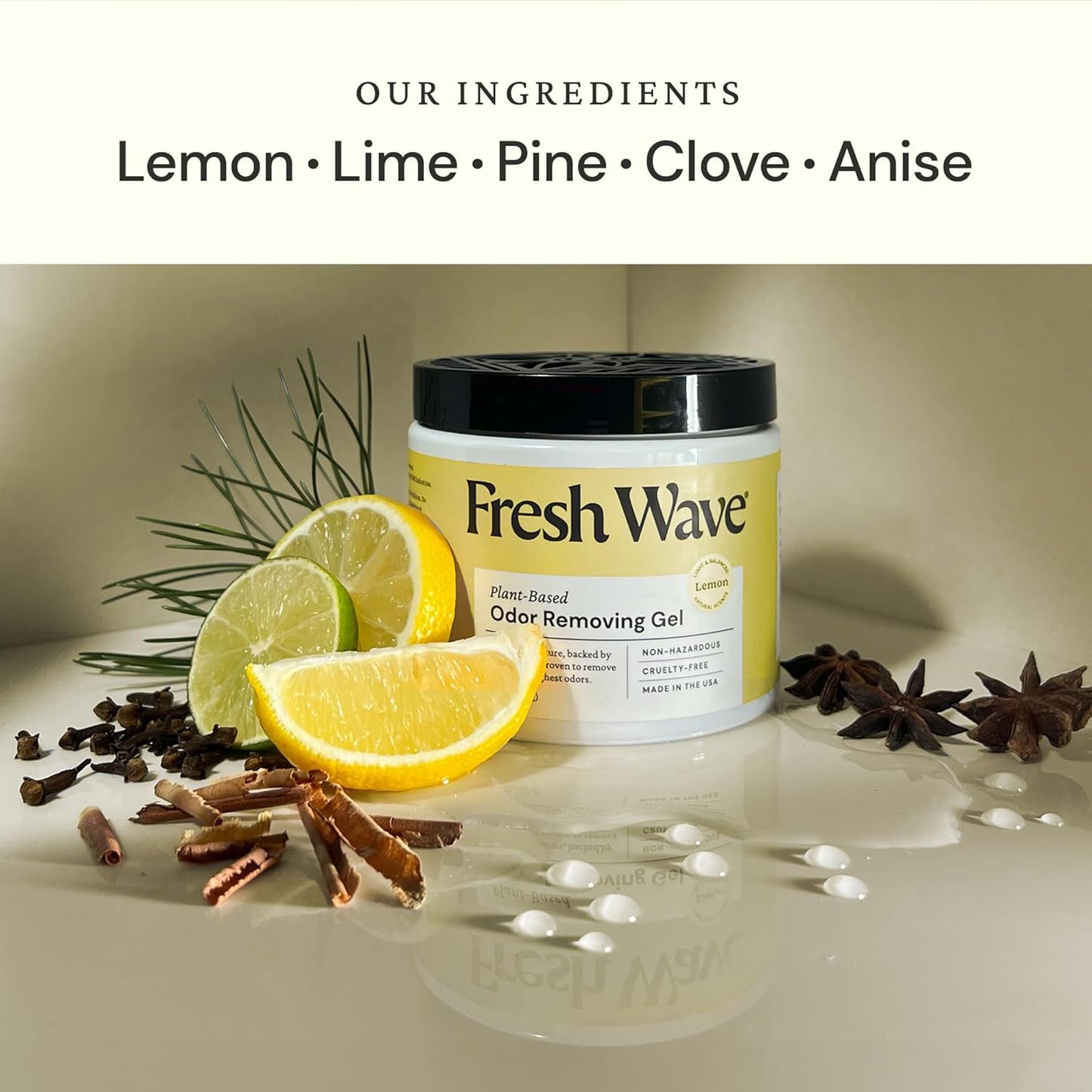Lemon Odor Eliminator Gel 3-Pk 7 oz - Air Freshener for Home | Plant-based essential oils. Lasts 15-30 days per jar. No plug-in needed. Pet-safe, closet and bathroom deoderizer.