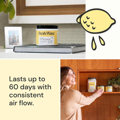 Lemon Odor Eliminator Gel 3-Pk 7 oz - Air Freshener for Home | Plant-based essential oils. Lasts 15-30 days per jar. No plug-in needed. Pet-safe, closet and bathroom deoderizer.