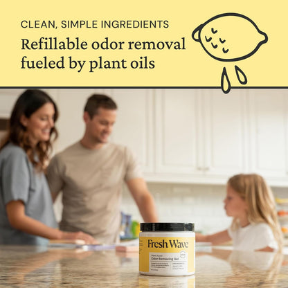 Lemon Odor Eliminator Gel 3-Pk 7 oz - Air Freshener for Home | Plant-based essential oils. Lasts 15-30 days per jar. No plug-in needed. Pet-safe, closet and bathroom deoderizer.