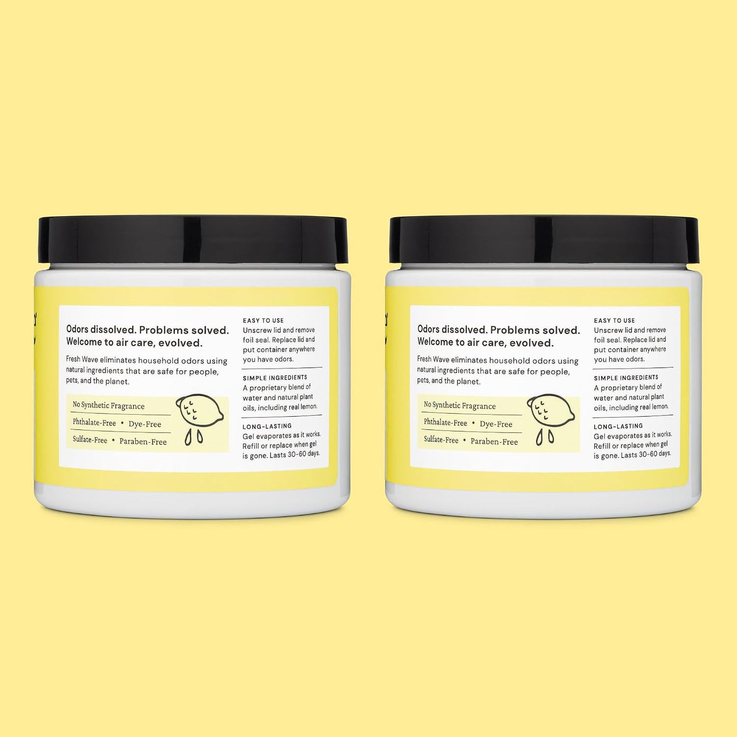 Lemon Odor Eliminator Gel 3-Pk 7 oz - Air Freshener for Home | Plant-based essential oils. Lasts 15-30 days per jar. No plug-in needed. Pet-safe, closet and bathroom deoderizer.