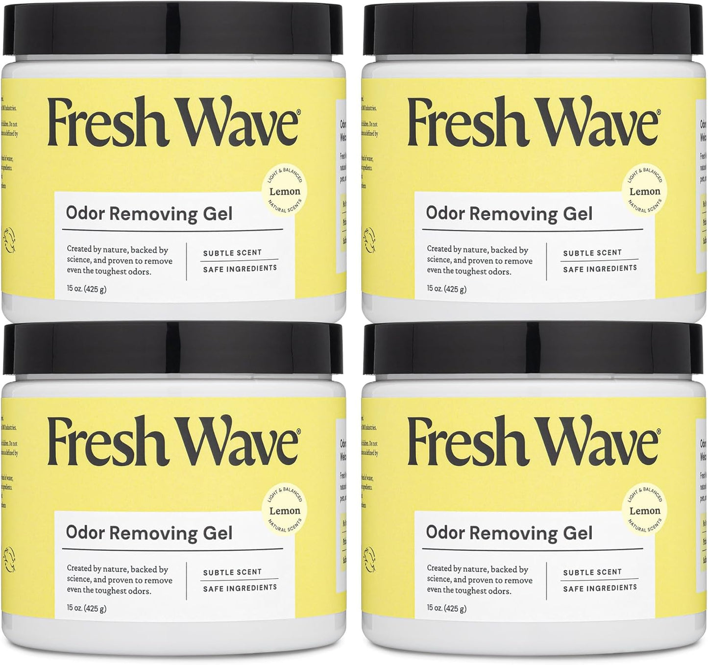 Lemon Odor Eliminator Gel 3-Pk 7 oz - Air Freshener for Home | Plant-based essential oils. Lasts 15-30 days per jar. No plug-in needed. Pet-safe, closet and bathroom deoderizer.