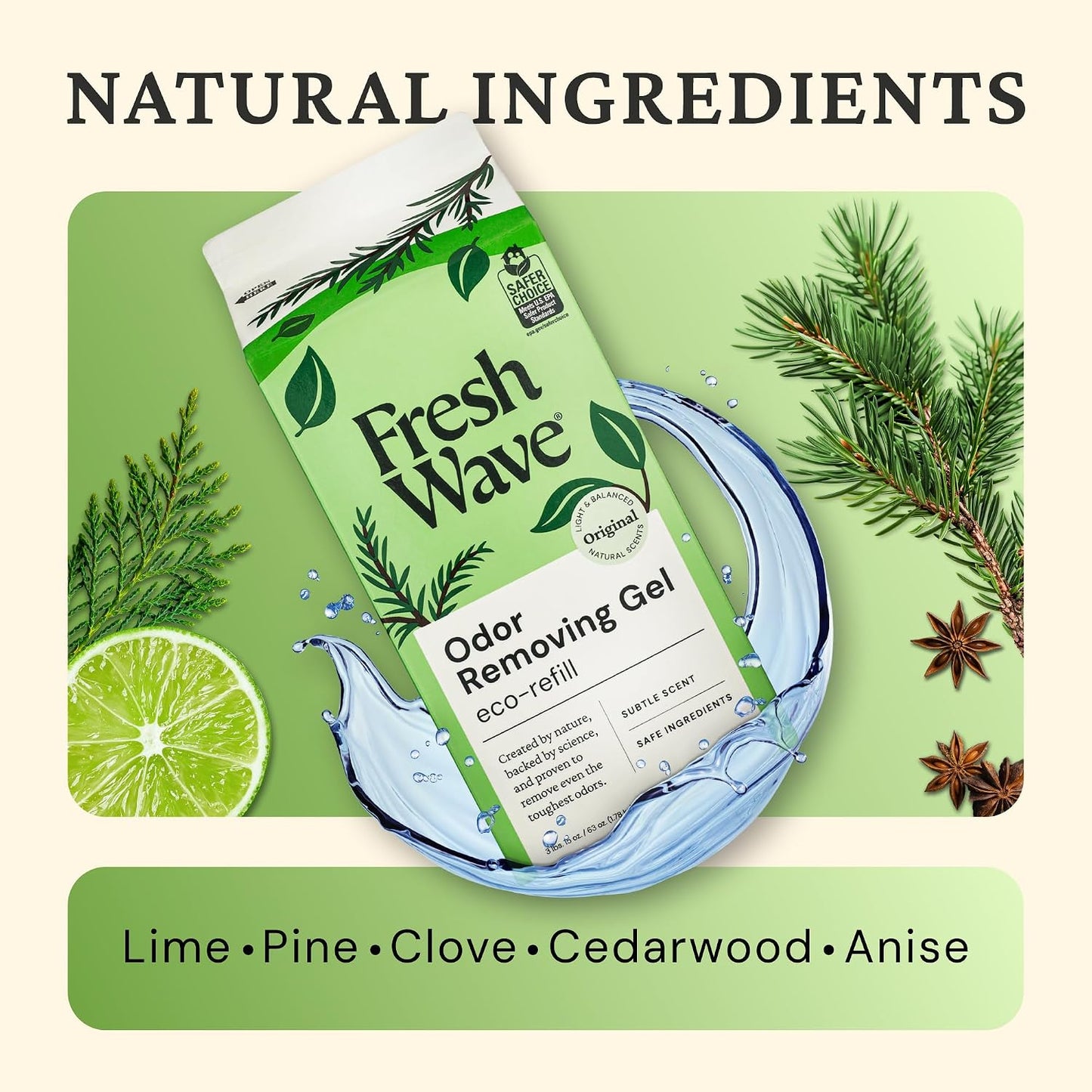 Lemon Odor Eliminator Gel 3-Pk 7 oz - Air Freshener for Home | Plant-based essential oils. Lasts 15-30 days per jar. No plug-in needed. Pet-safe, closet and bathroom deoderizer.