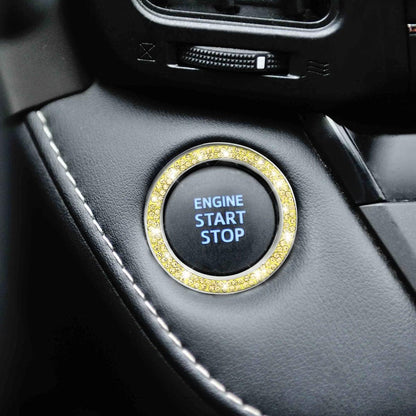 Car Bling Crystal Rhinestone Engine Start Ring Decals, 2 Pack Car Push Start Button Cover/Sticker, Key Ignition Knob Bling Ring, Sparkling Car Interior Accessories for Women (Double Yellow)