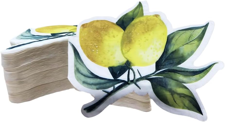 50ct 3-Ply Yellow Cocktail Napkins – Fun Lemon Shaped Party Paper Napkins Perfect for Summer Parties, Birthday, Garden, or Picnic Decorations, Disposable Paper Napkins