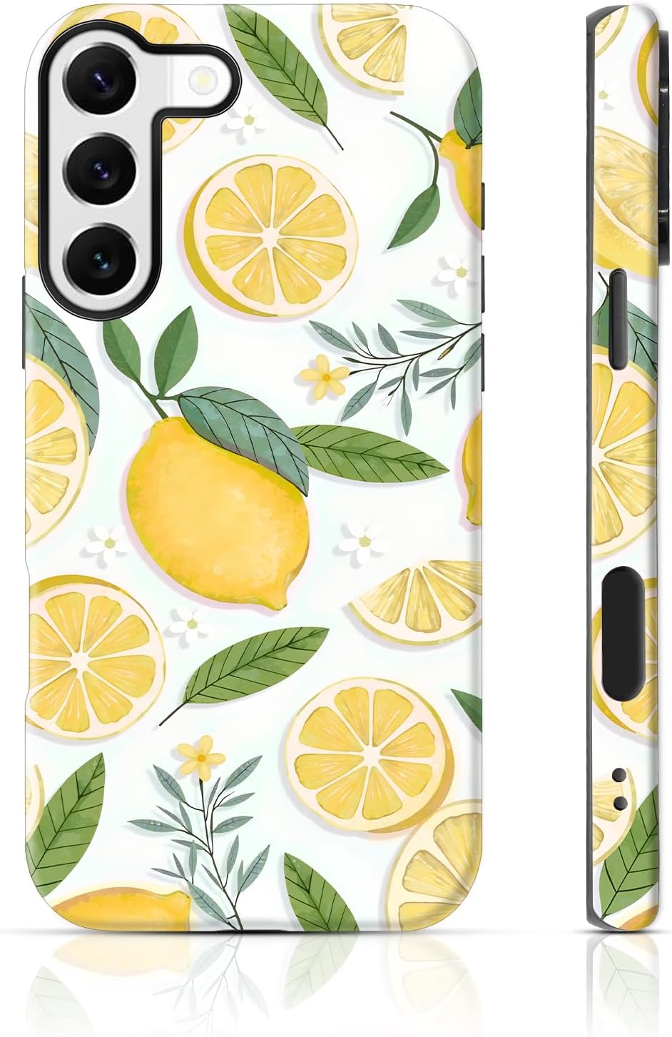 for Samsung Galaxy S22 Case 6.1 inch Lemon Floral & White Pattern, 2 in 1 Sublimation Film Case, Fresh & Vibrant & Rustic Style, Fruit Fans, Summer Gift