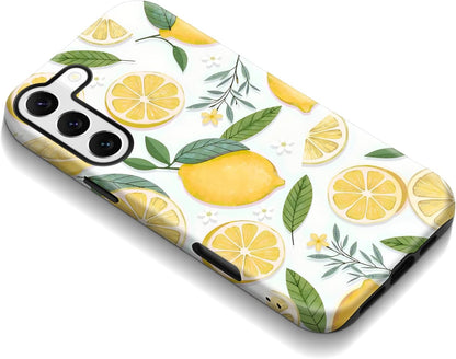 for Samsung Galaxy S22 Case 6.1 inch Lemon Floral & White Pattern, 2 in 1 Sublimation Film Case, Fresh & Vibrant & Rustic Style, Fruit Fans, Summer Gift