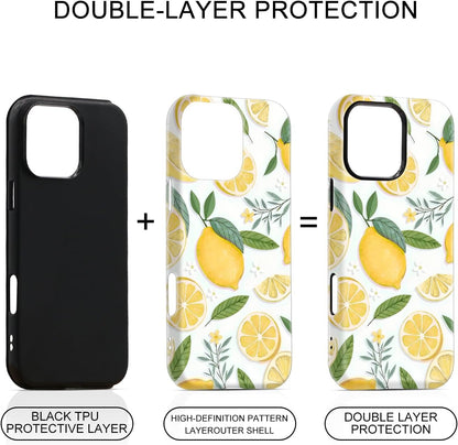 for Samsung Galaxy S22 Case 6.1 inch Lemon Floral & White Pattern, 2 in 1 Sublimation Film Case, Fresh & Vibrant & Rustic Style, Fruit Fans, Summer Gift