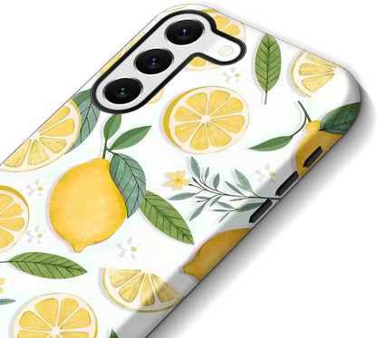 for Samsung Galaxy S22 Case 6.1 inch Lemon Floral & White Pattern, 2 in 1 Sublimation Film Case, Fresh & Vibrant & Rustic Style, Fruit Fans, Summer Gift
