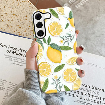 for Samsung Galaxy S22 Case 6.1 inch Lemon Floral & White Pattern, 2 in 1 Sublimation Film Case, Fresh & Vibrant & Rustic Style, Fruit Fans, Summer Gift