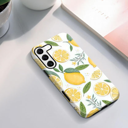 for Samsung Galaxy S22 Case 6.1 inch Lemon Floral & White Pattern, 2 in 1 Sublimation Film Case, Fresh & Vibrant & Rustic Style, Fruit Fans, Summer Gift