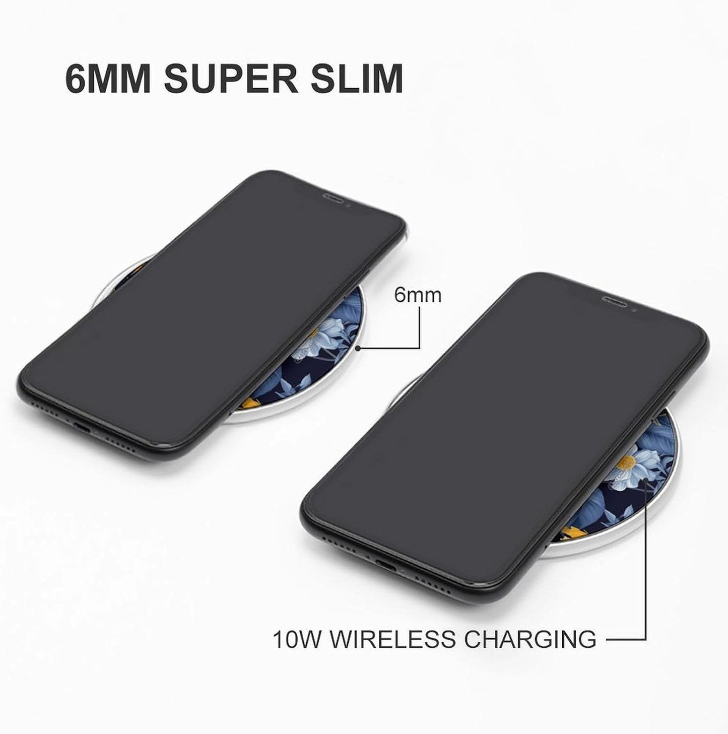 Blue Base Yellow Floral Wireless Charger Qi-Certified Fast Wireless Charging Pad with USB Cable Portable Charging Station Slim Charger Mat for Most Wireless Charging Smartphones
