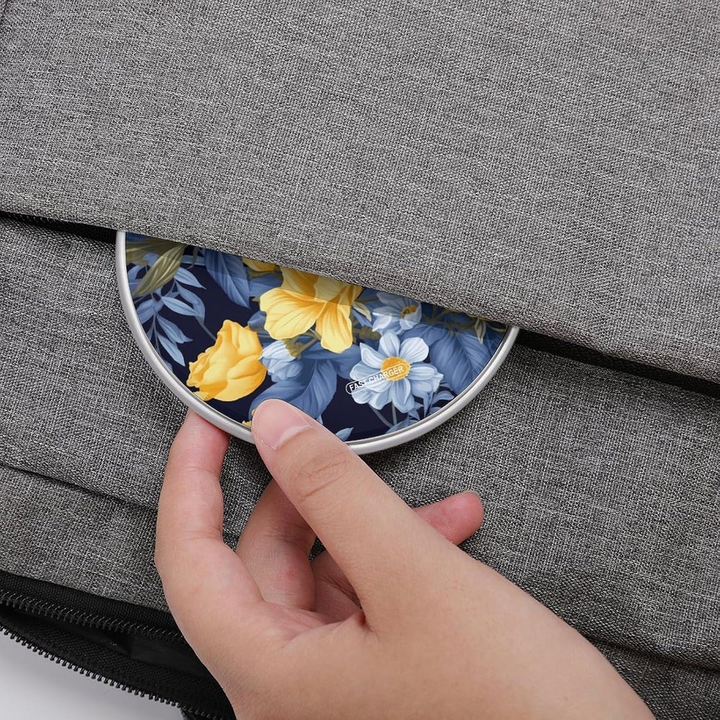 Blue Base Yellow Floral Wireless Charger Qi-Certified Fast Wireless Charging Pad with USB Cable Portable Charging Station Slim Charger Mat for Most Wireless Charging Smartphones