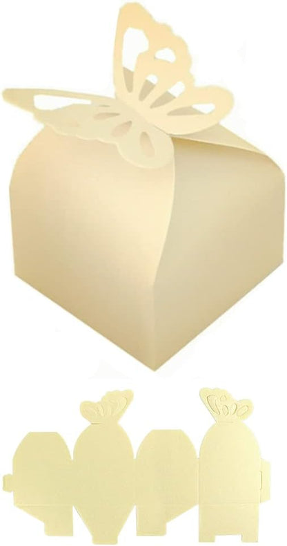 50 Yellow Butterfly Favor Boxes Baby Shower Candy Boxes for Weddings | Sturdy paperboard with 3D butterfly design.Perfect for baby shower,bridal shower,party,wedding favors.