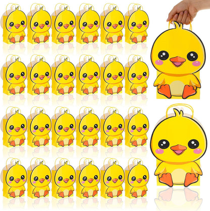 24 Pack Duck Party Favor Bags - Yellow Duck Shaped Reusable Gift Bags for Birthdays, Summer Picnic Themed Party Supplies Decorations