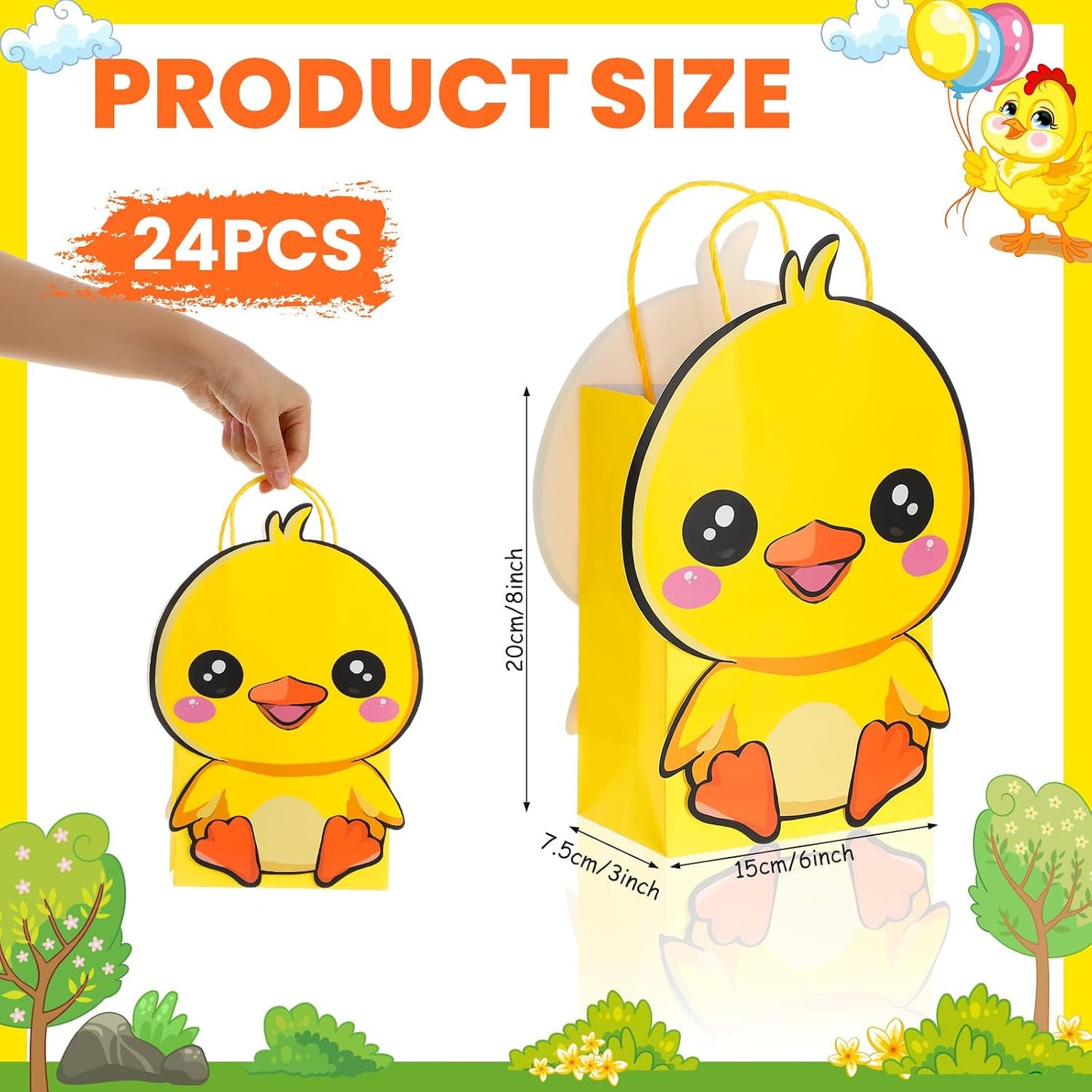 24 Pack Duck Party Favor Bags - Yellow Duck Shaped Reusable Gift Bags for Birthdays, Summer Picnic Themed Party Supplies Decorations