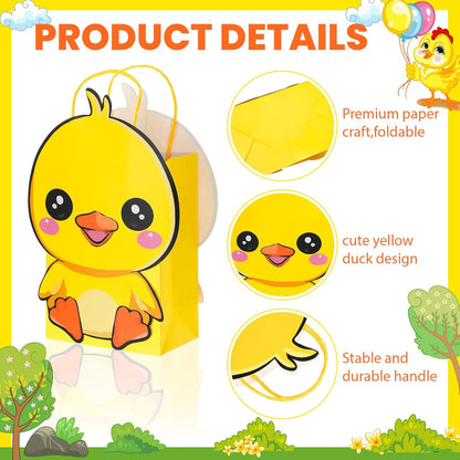 24 Pack Duck Party Favor Bags - Yellow Duck Shaped Reusable Gift Bags for Birthdays, Summer Picnic Themed Party Supplies Decorations