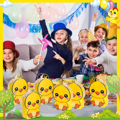 24 Pack Duck Party Favor Bags - Yellow Duck Shaped Reusable Gift Bags for Birthdays, Summer Picnic Themed Party Supplies Decorations