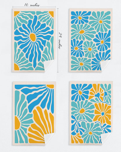 Retro 60s Groovy Hippie Light Blue and Yellow Flower Matisse Floral Kitchen Towels & Tea Towels,Dish Cloth Flour Sack Hand Towel for Farmhouse Kitchen Decor,24x16 Inches Cotton Dish Towels Dishcloths
