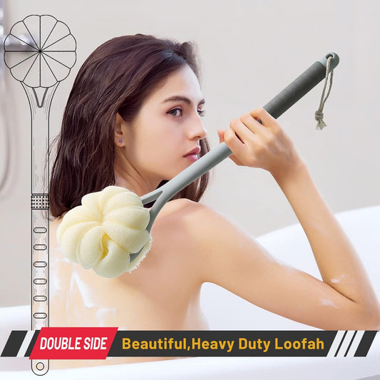 Shower Body Brush,Soft Bristles & Loofah Back Scrubber Bath Mesh Sponge | Beautiful Pumpkin Shape Loofah Long Handle Shower Brush for Skin Exfoliating,Massage Bristles for Wet,Dry,Men & Women(Yellow)