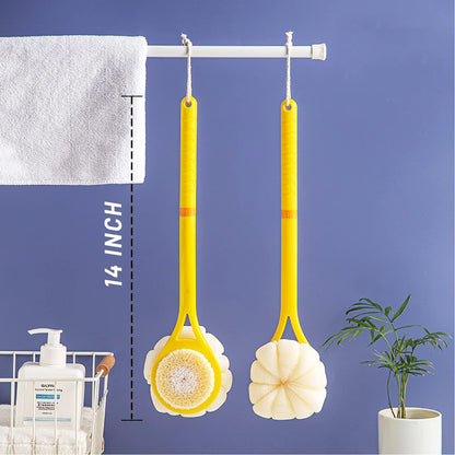Shower Body Brush,Soft Bristles & Loofah Back Scrubber Bath Mesh Sponge | Beautiful Pumpkin Shape Loofah Long Handle Shower Brush for Skin Exfoliating,Massage Bristles for Wet,Dry,Men & Women(Yellow)