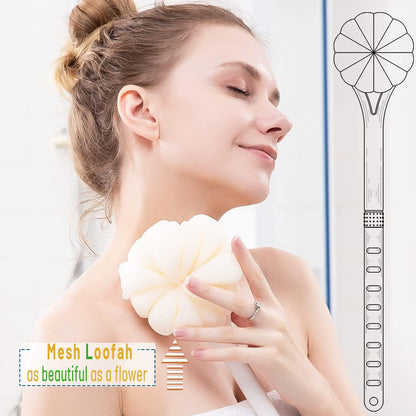 Shower Body Brush,Soft Bristles & Loofah Back Scrubber Bath Mesh Sponge | Beautiful Pumpkin Shape Loofah Long Handle Shower Brush for Skin Exfoliating,Massage Bristles for Wet,Dry,Men & Women(Yellow)