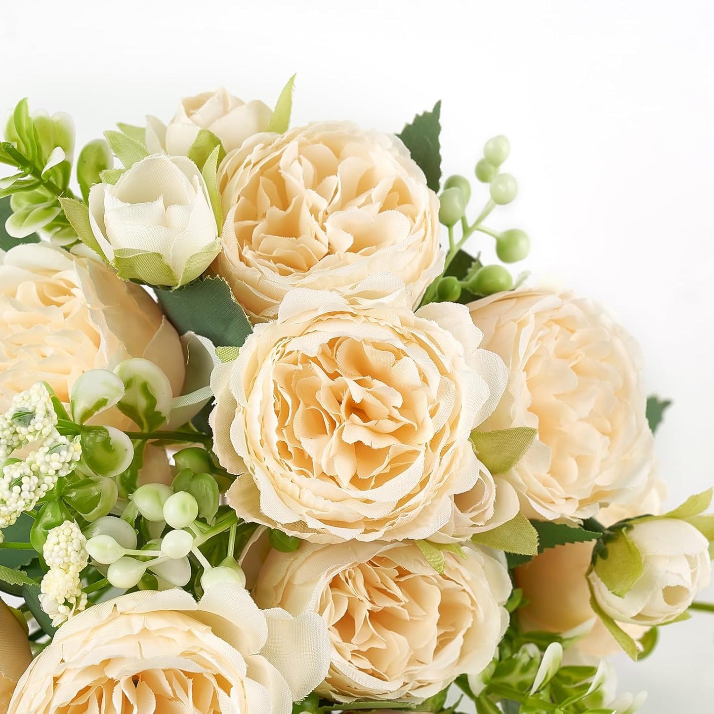 Peonies Artificial Flowers Silk Champagne Fake Flowers Bouquet 2 Pack | Look Real Petals, Bendable Stems, No Wilting, Zero Upkeep, for Dining Table Centerpieces, Kitchen, Party, Indoor Home Decor