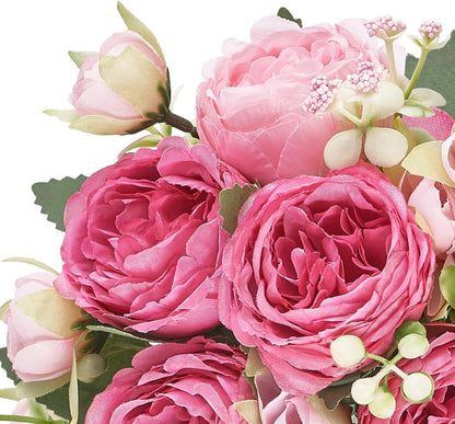 Peonies Artificial Flowers Silk Champagne Fake Flowers Bouquet 2 Pack | Look Real Petals, Bendable Stems, No Wilting, Zero Upkeep, for Dining Table Centerpieces, Kitchen, Party, Indoor Home Decor