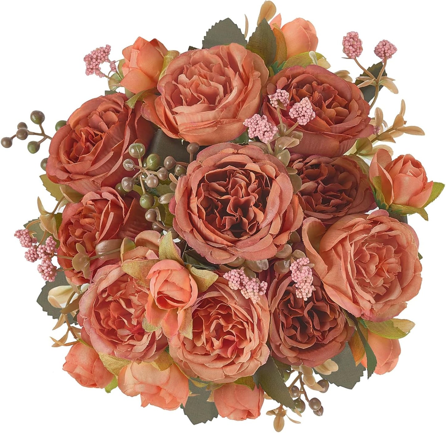 Peonies Artificial Flowers Silk Champagne Fake Flowers Bouquet 2 Pack | Look Real Petals, Bendable Stems, No Wilting, Zero Upkeep, for Dining Table Centerpieces, Kitchen, Party, Indoor Home Decor