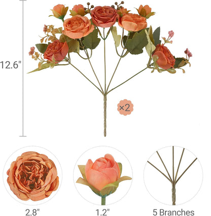 Peonies Artificial Flowers Silk Champagne Fake Flowers Bouquet 2 Pack | Look Real Petals, Bendable Stems, No Wilting, Zero Upkeep, for Dining Table Centerpieces, Kitchen, Party, Indoor Home Decor