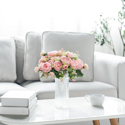 Peonies Artificial Flowers Silk Champagne Fake Flowers Bouquet 2 Pack | Look Real Petals, Bendable Stems, No Wilting, Zero Upkeep, for Dining Table Centerpieces, Kitchen, Party, Indoor Home Decor
