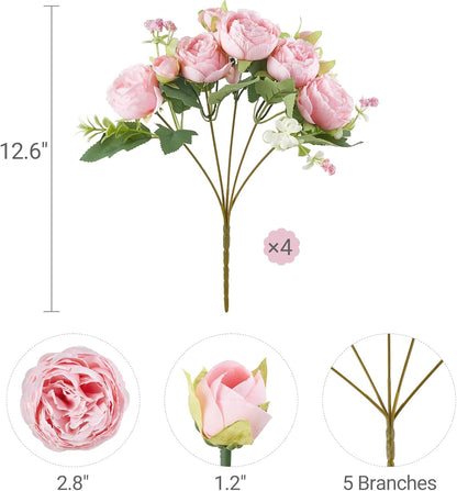 Peonies Artificial Flowers Silk Champagne Fake Flowers Bouquet 2 Pack | Look Real Petals, Bendable Stems, No Wilting, Zero Upkeep, for Dining Table Centerpieces, Kitchen, Party, Indoor Home Decor