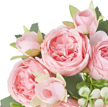Peonies Artificial Flowers Silk Champagne Fake Flowers Bouquet 2 Pack | Look Real Petals, Bendable Stems, No Wilting, Zero Upkeep, for Dining Table Centerpieces, Kitchen, Party, Indoor Home Decor