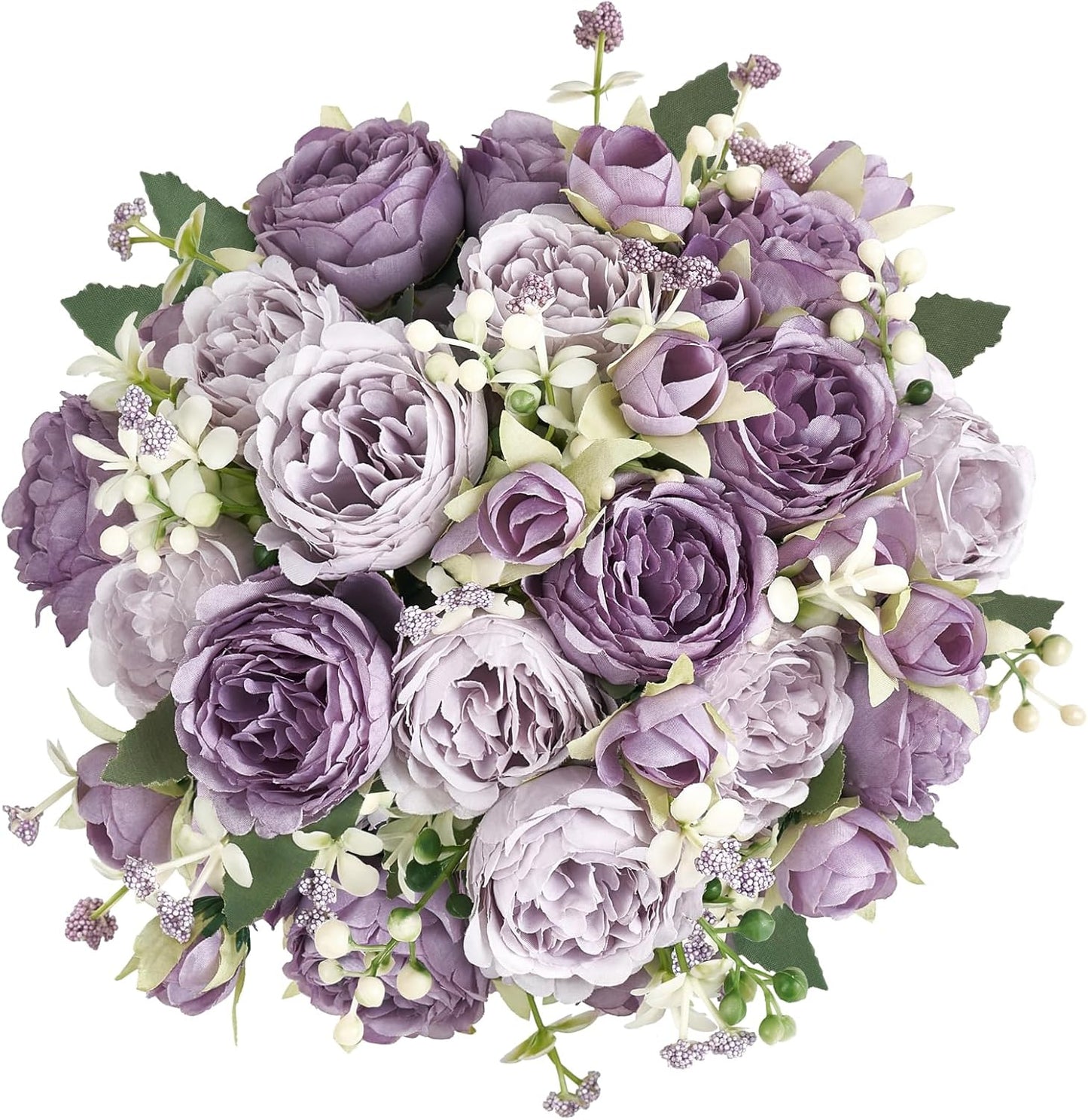 Peonies Artificial Flowers Silk Champagne Fake Flowers Bouquet 2 Pack | Look Real Petals, Bendable Stems, No Wilting, Zero Upkeep, for Dining Table Centerpieces, Kitchen, Party, Indoor Home Decor
