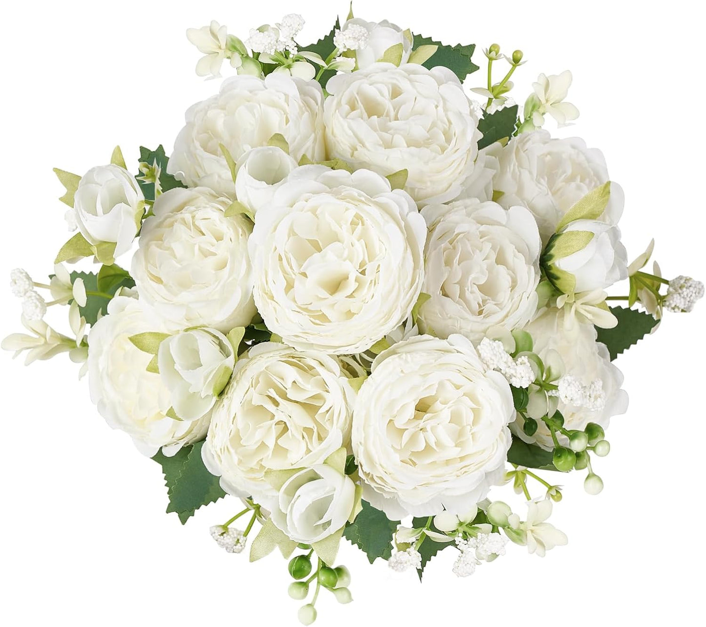 Peonies Artificial Flowers Silk Champagne Fake Flowers Bouquet 2 Pack | Look Real Petals, Bendable Stems, No Wilting, Zero Upkeep, for Dining Table Centerpieces, Kitchen, Party, Indoor Home Decor